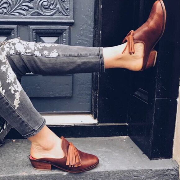 TEYSHA MULES SLIDE ON SHOES BOHEMIAN FRINGE 100% LEATHER/MAYAN TEXTILE Sz 6.5 - Picture 8 of 16